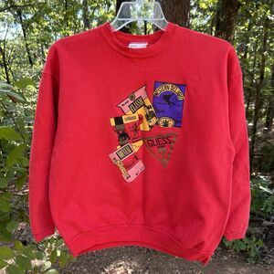 1980s Vintage‎ Guess USA By Georges Marciano Crewneck Sweatshirt One Size Red